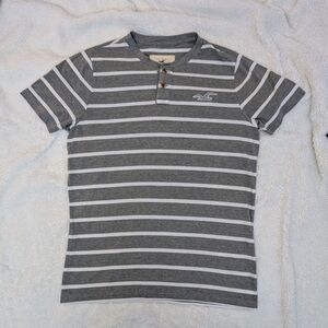 Vintage Hollister Gray and White Striped Henley Tee